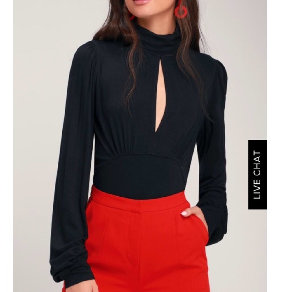 Free People BLACK MOCK NECK LONG SLEEVE TOP